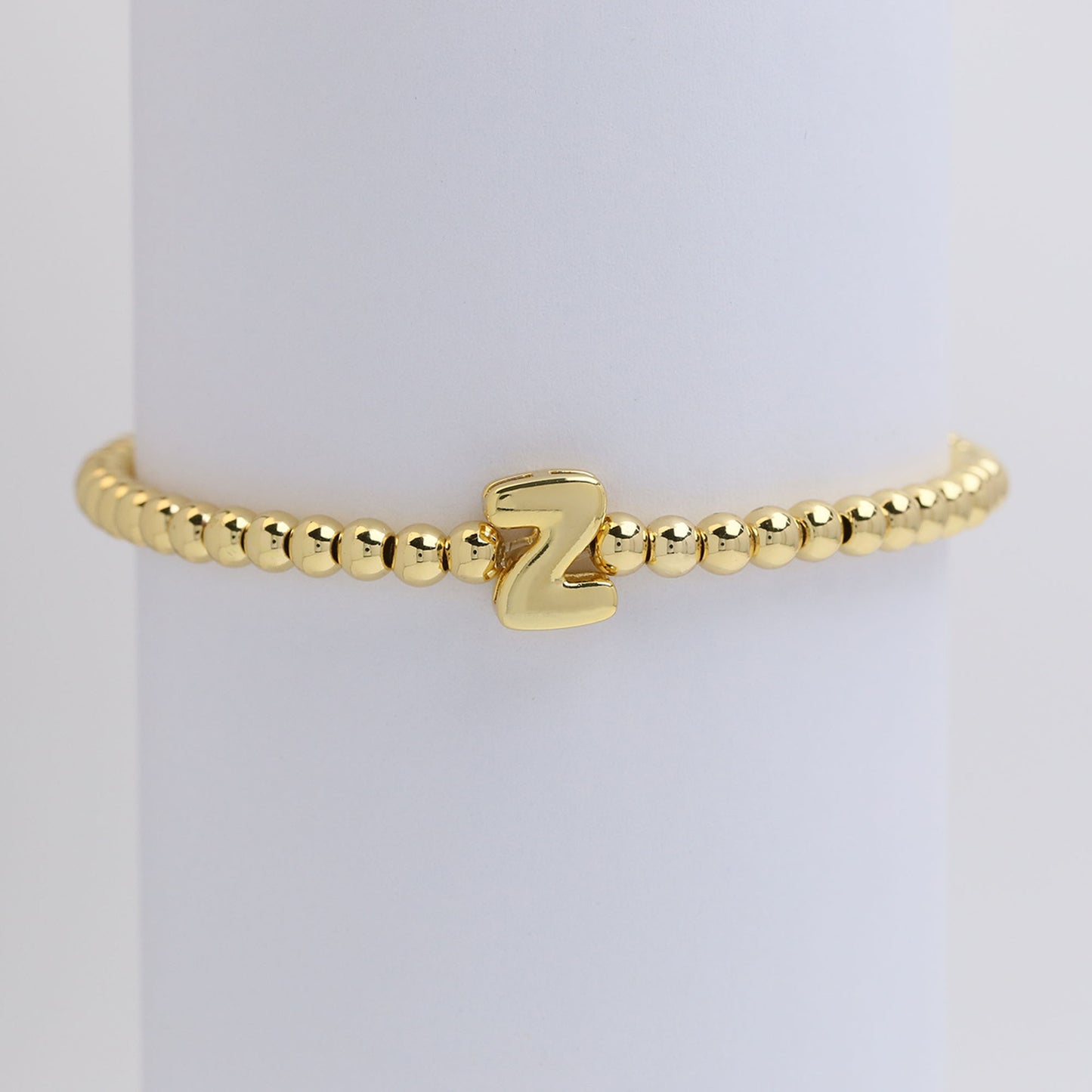 18k Gold Plated Copper Beaded Alphabet Stretch Bracelet