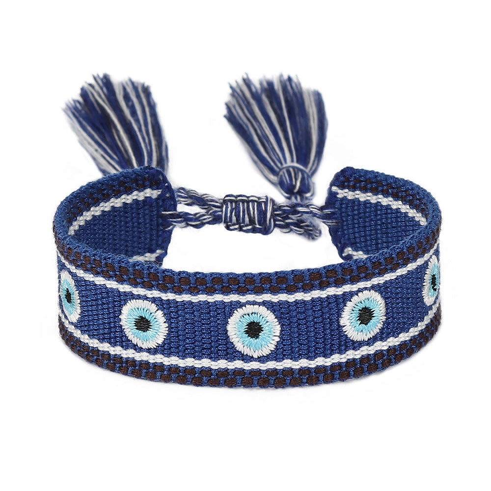 Simple Style Evil Eye Embroidery Tassel Women's Drawstring Bracelet