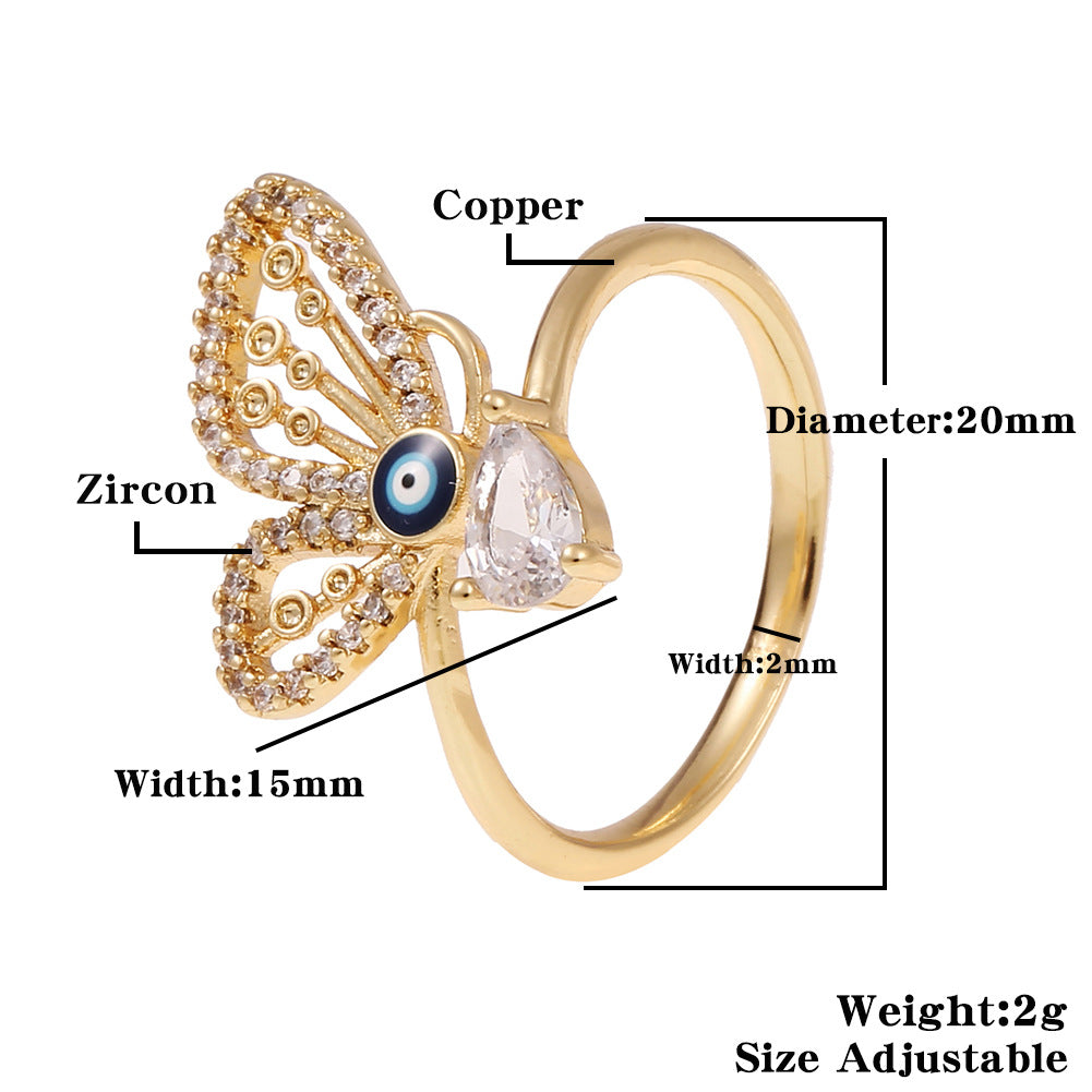 Fashion Enamel Drip Oil Evil Eye Retro Copper Tail Ring Wholesale