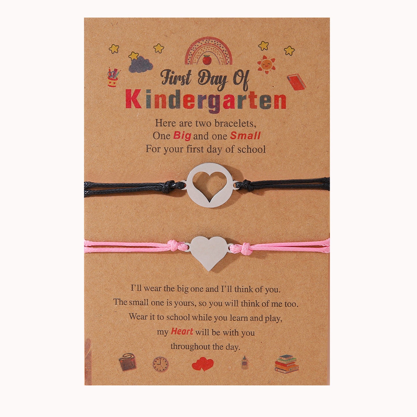 Simple Heart-Shaped Stainless Steel and PU Leather Parent-Child Bracelet