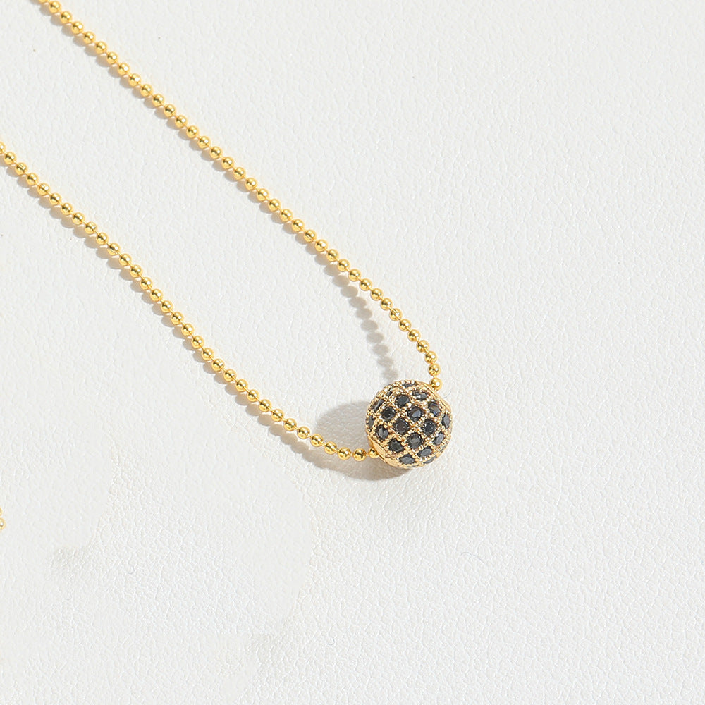 14K Gold Plated Copper Round Zircon Pendant Necklace