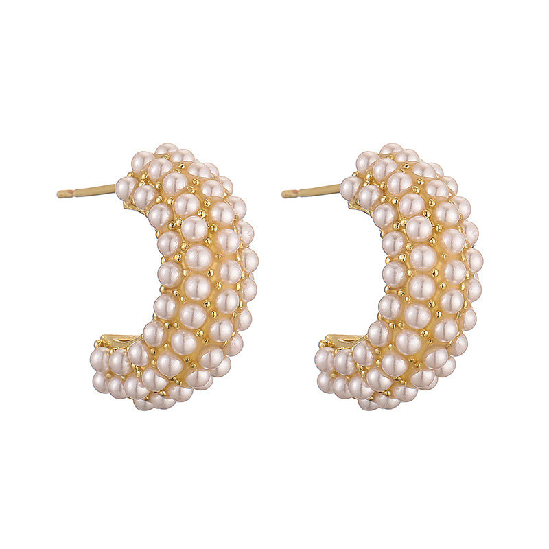 1 Pair Vintage Style C Shape 18k Gold Plated Copper Pearl Ear Studs