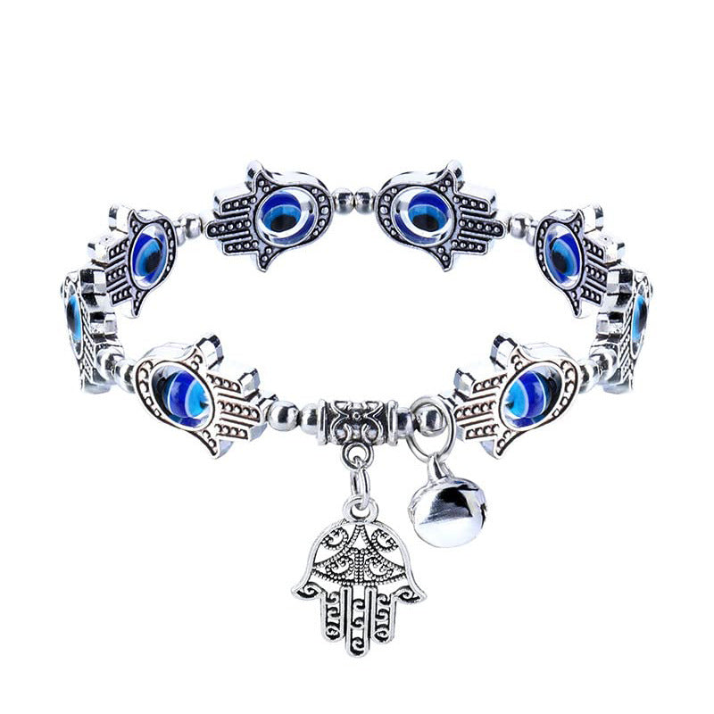 Ethnic Style Evil Eye Beaded Bracelet with Palm Pendant