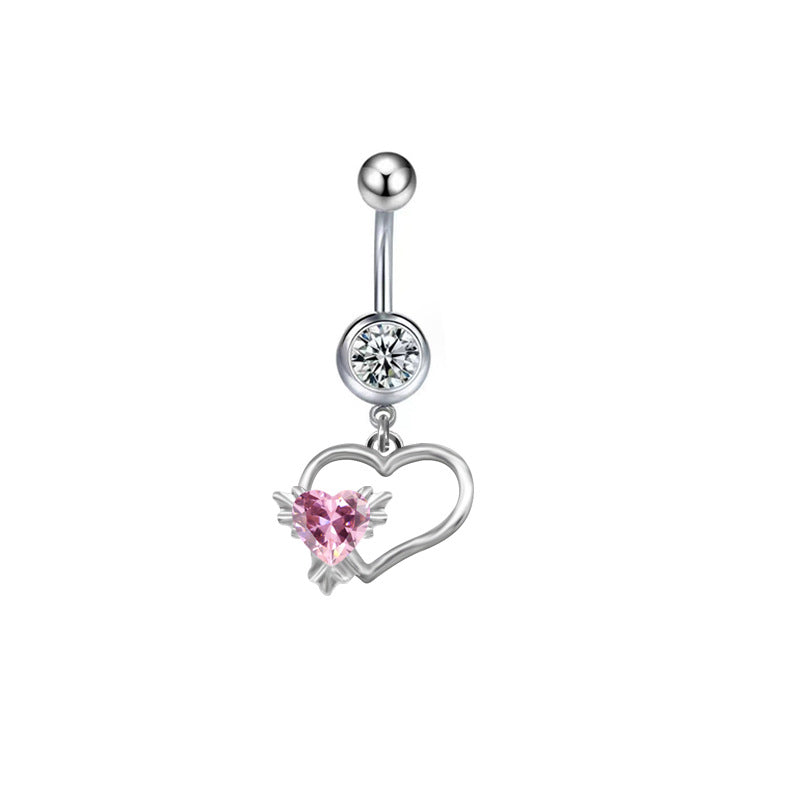 1 Piece Belly Rings Sexy Heart Shape Flower Butterfly 316 Stainless Steel  Alloy Enamel Plating Inlay Rhinestones White Gold Plated