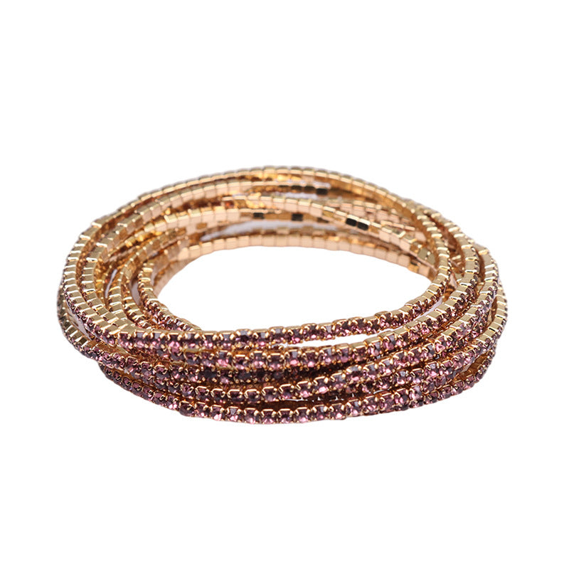 Geometric Zircon Rhinestone Stretch Bracelet Set for Women