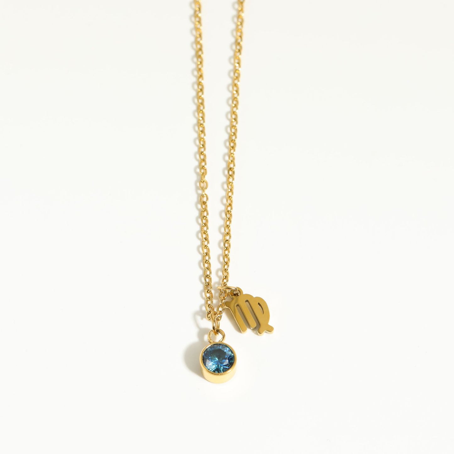 Fashion Zodiac Birthstone Pendant Necklace - 18K Gold Plated Stainless Steel