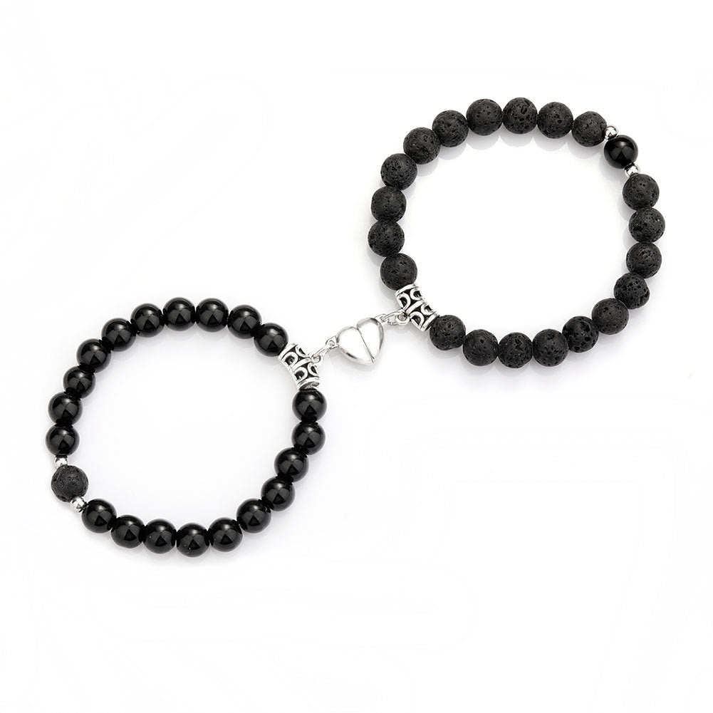 Fashion Round Stainless Steel Natural Tiger Eye Stone Magnetic Couple Bracelets