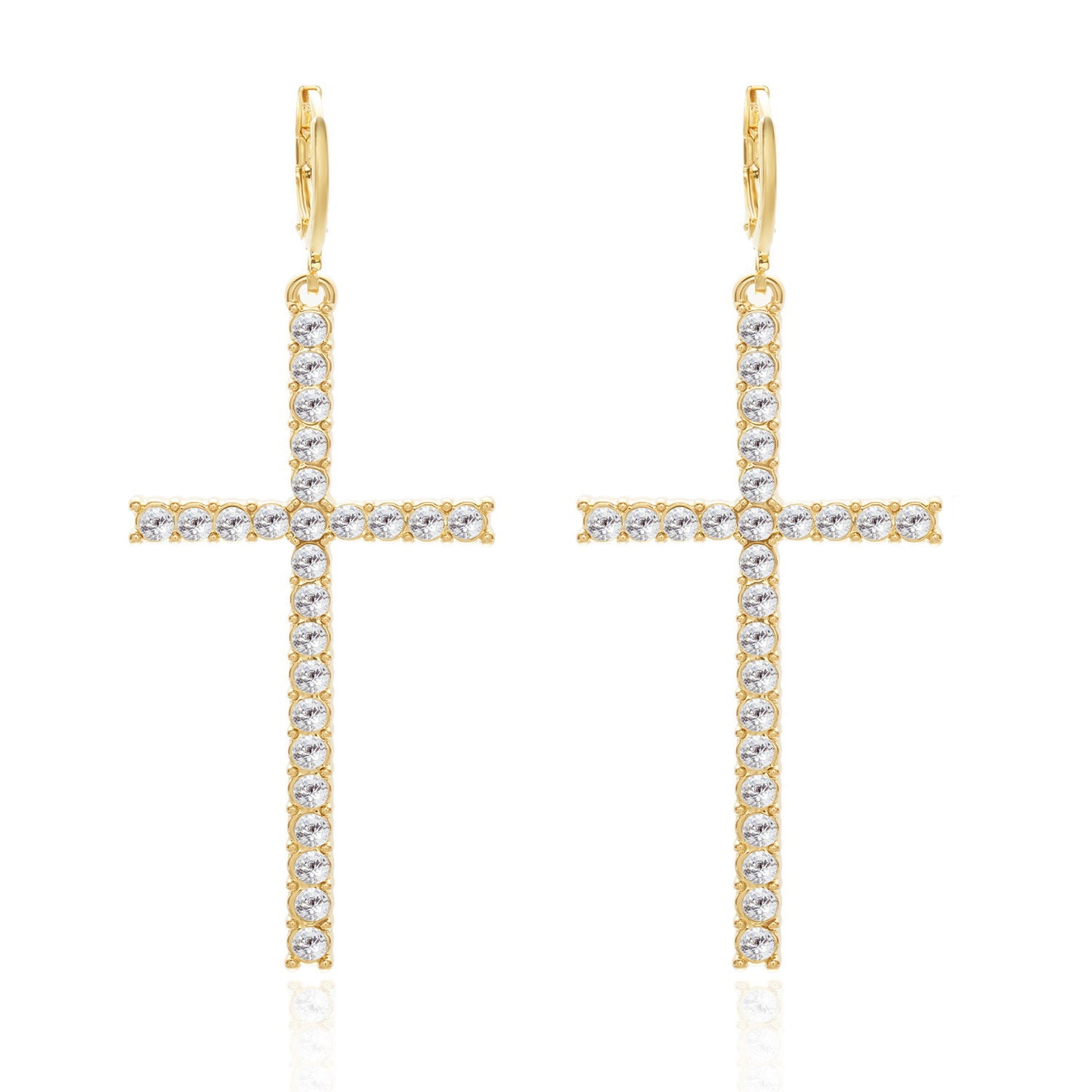 1 Pair Classic Cross Inlay Rhinestone Pearl Drop Earrings