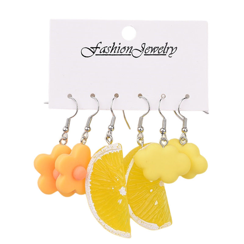 Simple Style Acrylic Fruit and Animal Drop Earrings Set