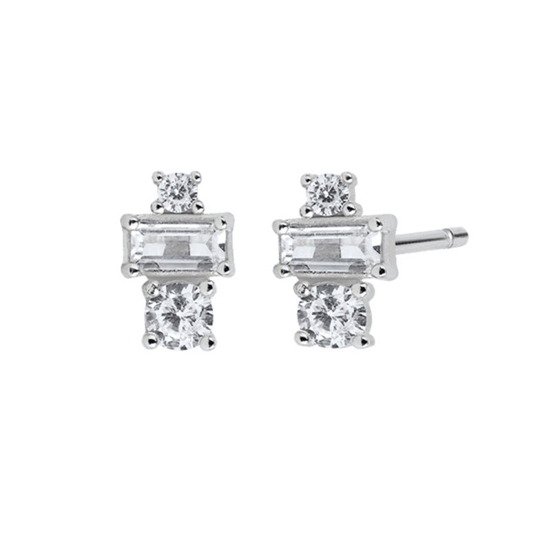 1 Pair Geometric Wave Flower Rhombus Sterling Silver Zircon Stud Earrings