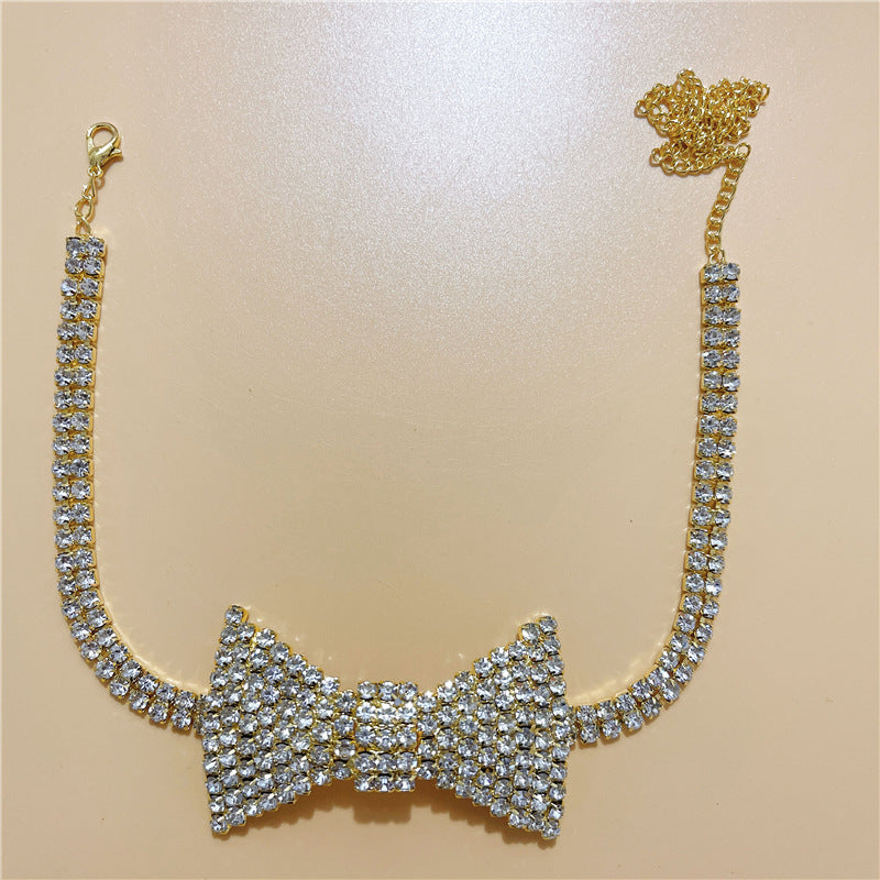 Fashion Rhinestone Bow Tie Choker Necklace