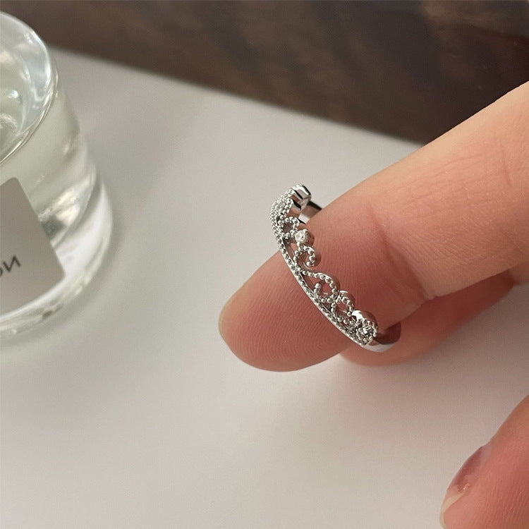 Ins Style Heart Shape Zircon Open Ring for Women - Silver Geometric Design