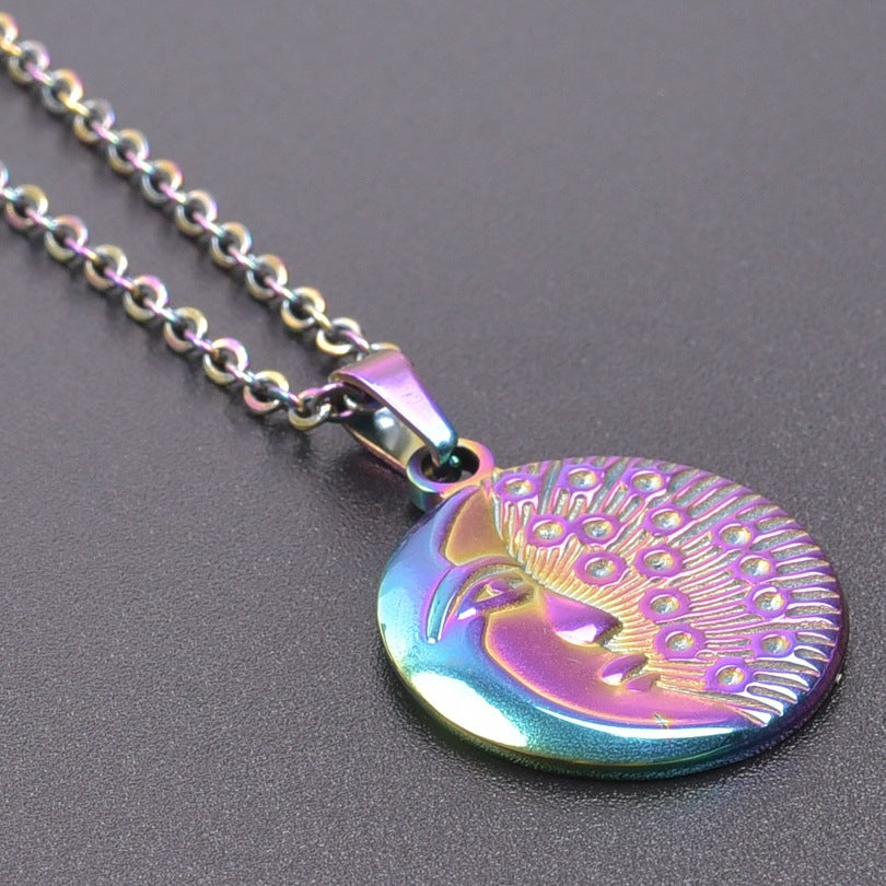 Retro Geometric Moon Stainless Steel Pendant Necklace