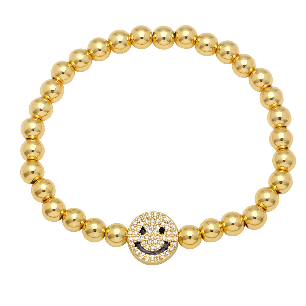 18K Gold Plated Colorful Zircon Smiling Face Bead Bracelet