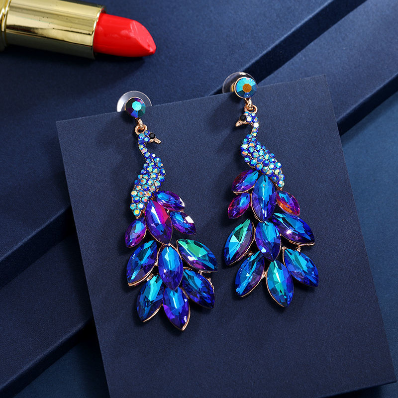 Elegant Luxurious Peacock Crystal Drop Earrings