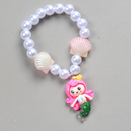 Mermaid Starfish Shell Charm Beaded Alloy Bracelet Set for Kids