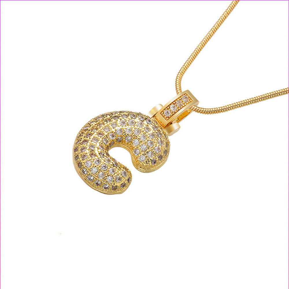 Vintage 18k Gold Plated Zircon Initial Pendant Necklace