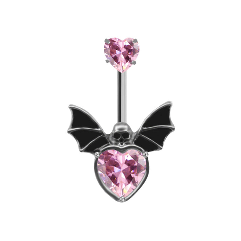 Star Bat Heart Belly Button Ring - Stainless Steel & Copper with Rhinestones and Zircon, Gold Plated Navel Piercing Jewelry