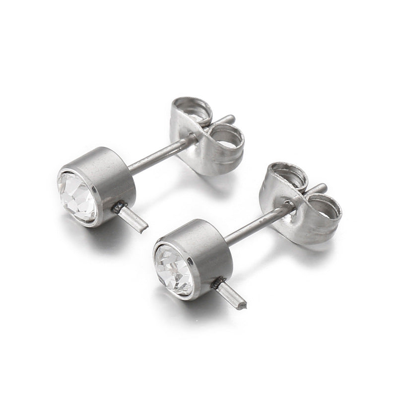 "Stainless Steel Gold Plated Zircon Stud Earrings with Rhinestone Inlay - Korean Fashion Personalized Design"