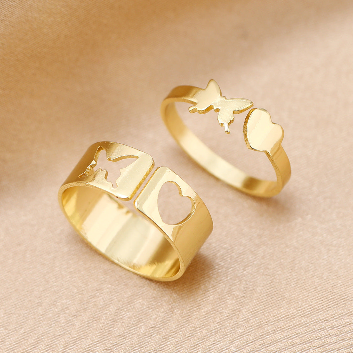 Simple Punk Hollow Universe Planet Adjustable Couple Rings Set