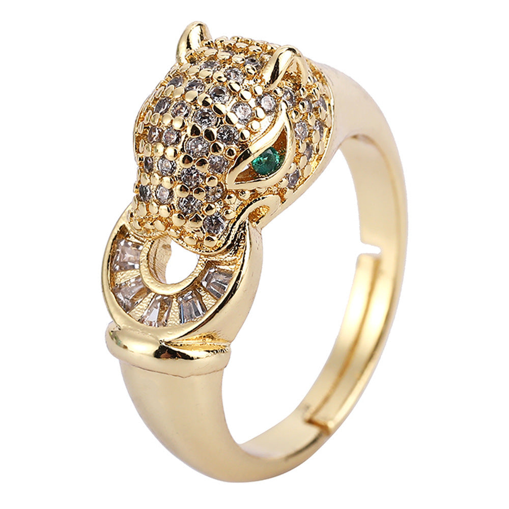 Geometric Gold Plated Copper Zircon Lion Head Ring