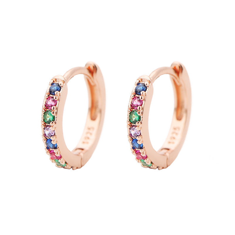 Retro Minimalist Rhinestone Inlay Round Metal Hoop Earrings for Women