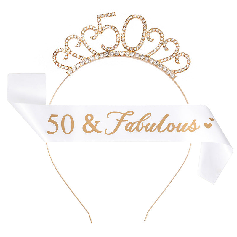 Fashion Rhinestone Number Crown Hairband and Sash Set for Birthday Party