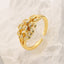 Minimalist Leaf Flower 18K Gold Plated Zircon Open Ring