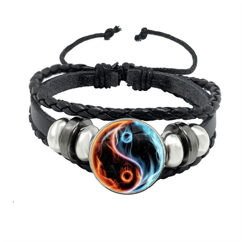 Retro Geometric PU Leather Yin Yang Tai Chi Unisex Bracelet Set