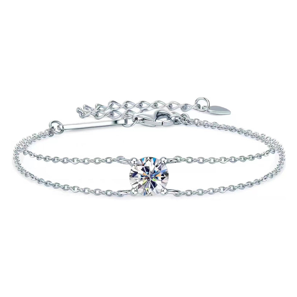 Simple Style Sterling Silver Moissanite Four-Prong Bracelets