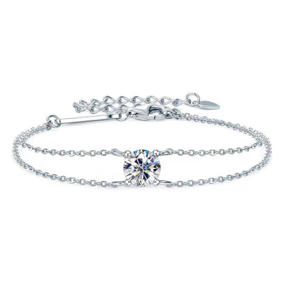 Simple Style Sterling Silver Moissanite Four-Prong Bracelets