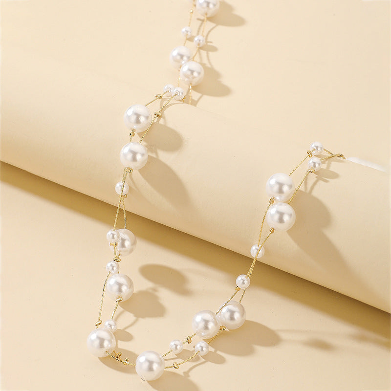 Exaggerated Long Pearl Multi-layer Vintage Alloy Necklace for Women