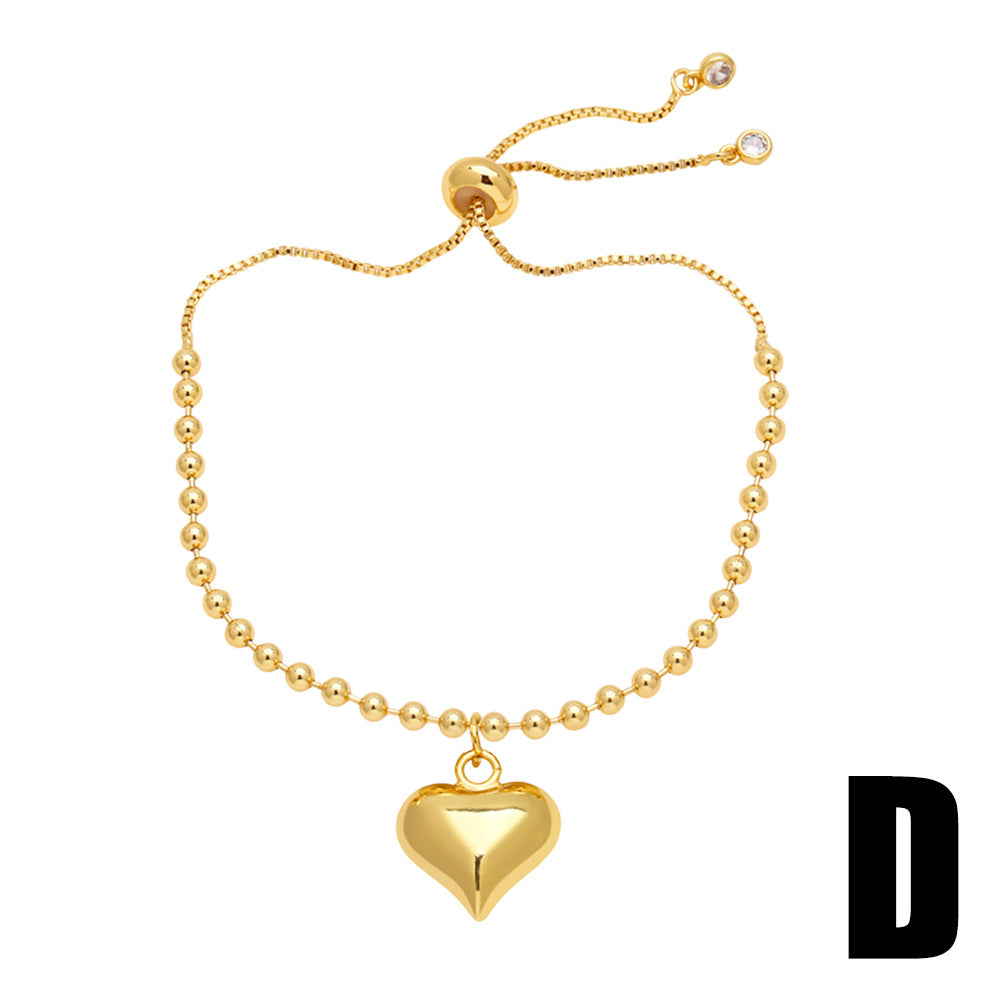 Sweet Heart Shape 18k Gold Plated Copper Bead Bracelet