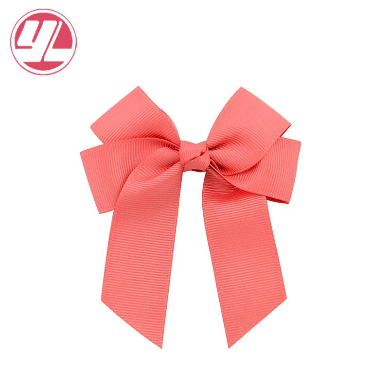 Fashion Handmade Double Streamer Polyester Ribbed Satin Ribbon Bow Hair Clip Accessories