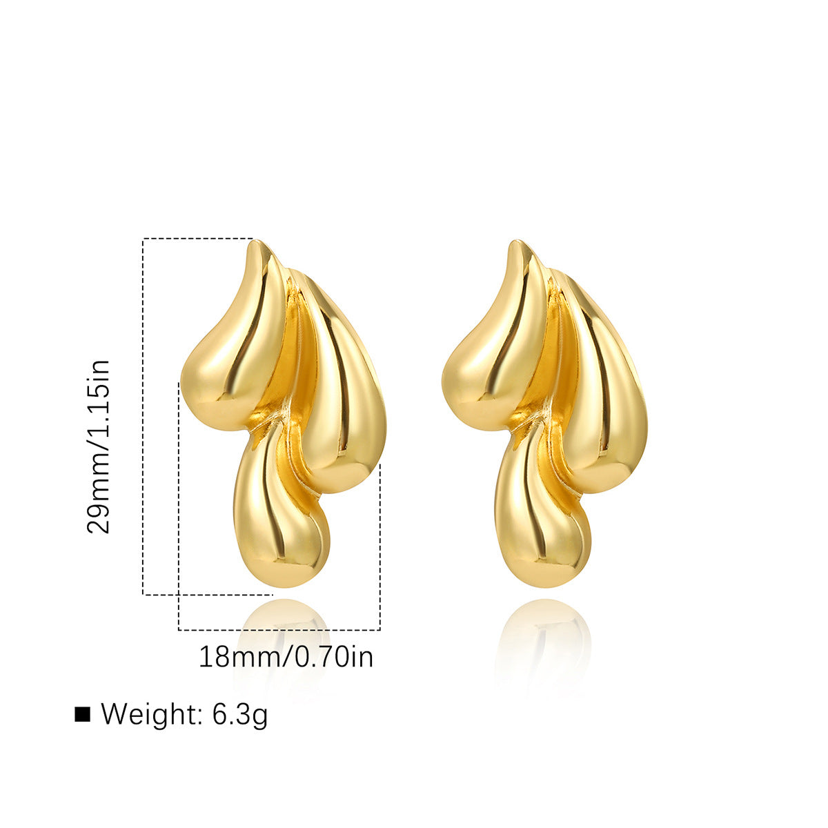 1 Pair Artistic Water Droplet Stainless Steel Gold Teardrop Earrings