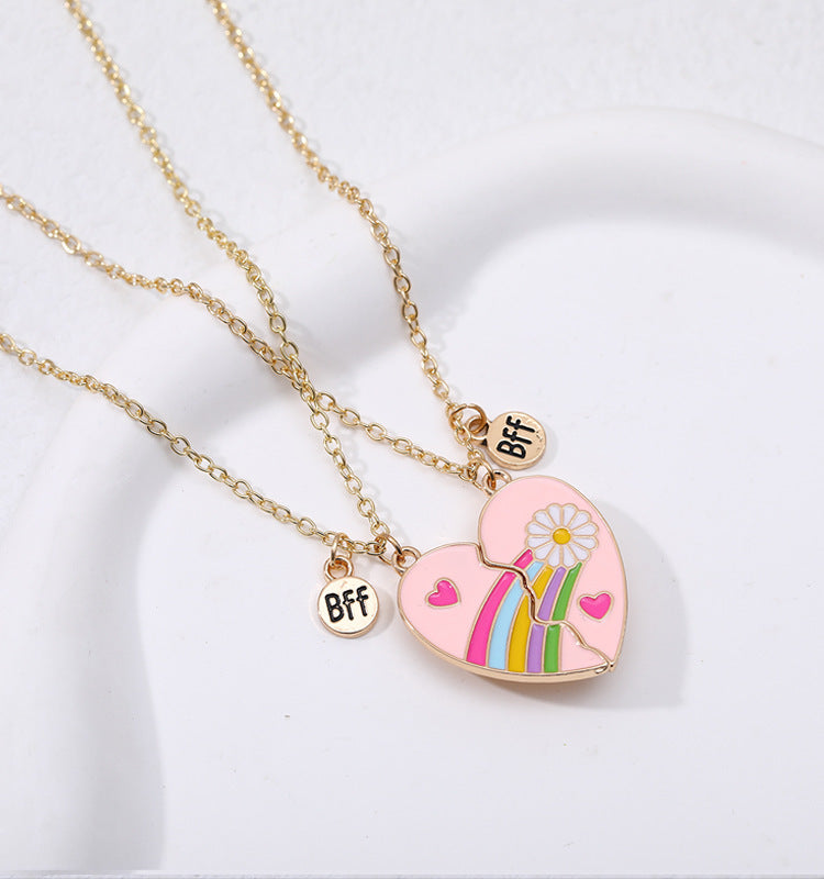 Cute Heart & Butterfly Alloy Enamel Pendant Necklace Set for Children