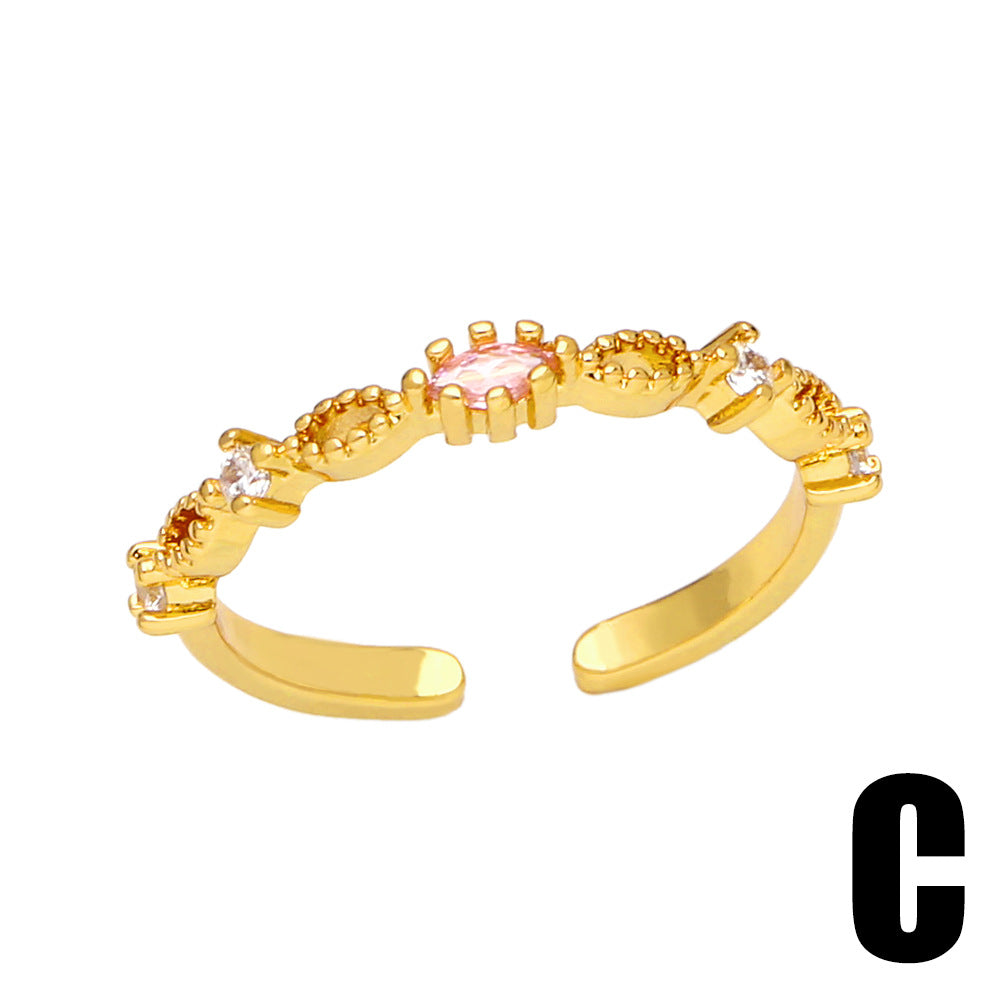 Simple Asymmetrical Irregular Gold Plated Zircon Open Ring for Women