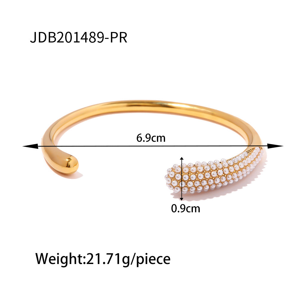 Elegant 18K Gold Plated Stainless Steel Open Bangle with Rhinestones