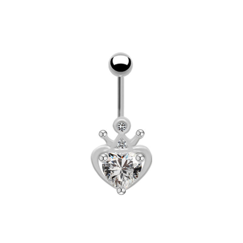 Heart Crown Belly Ring - Titanium Steel with Rhinestones and Gold Plating