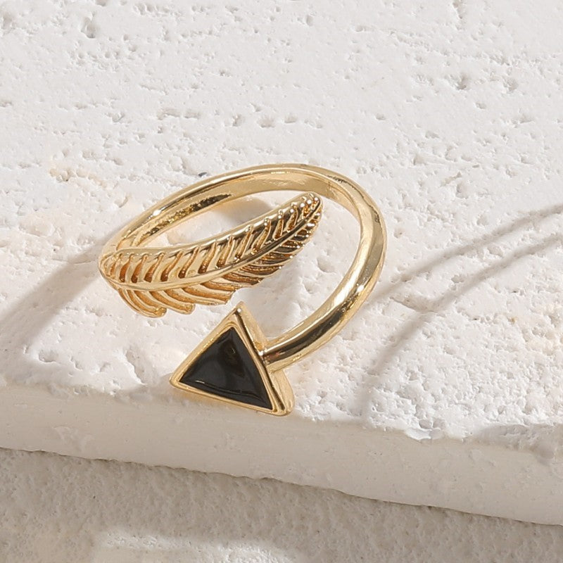 IG Style Casual Arrow Snake Bird Zircon Enamel 14K Gold Plated Open Ring