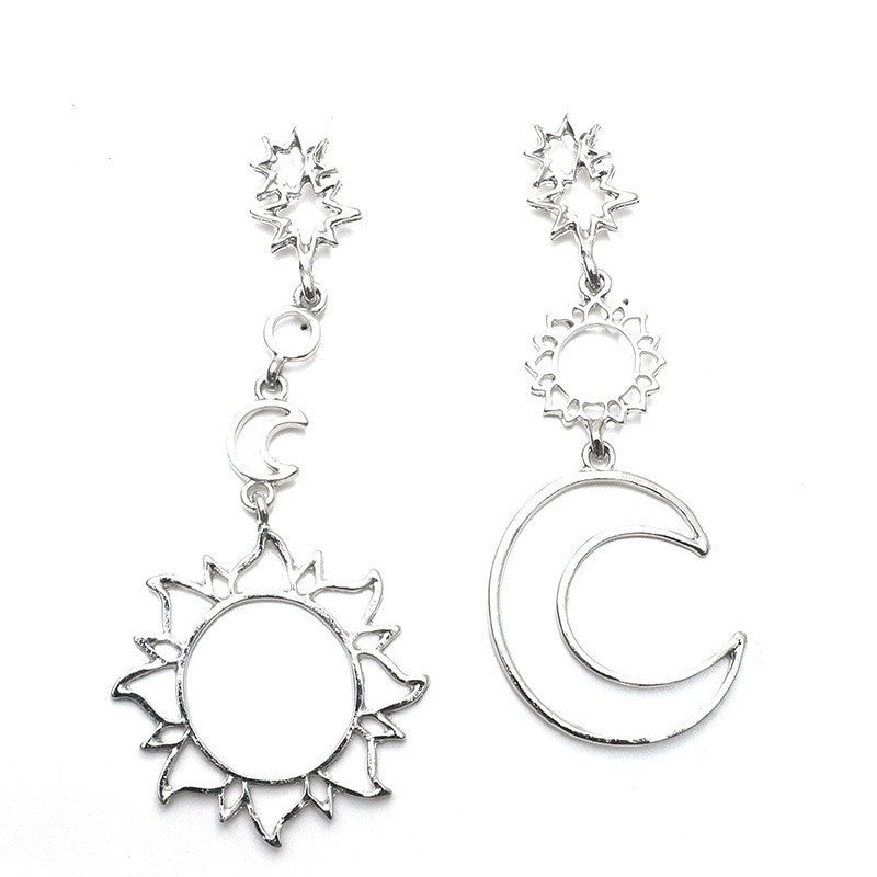 Geometric Hollow Sun Moon Asymmetric Vintage Earrings