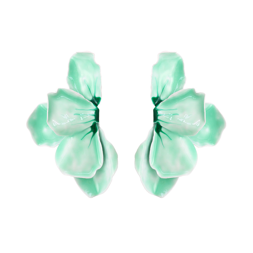 Elegant Gradient Enamel Leaf Flower Earrings