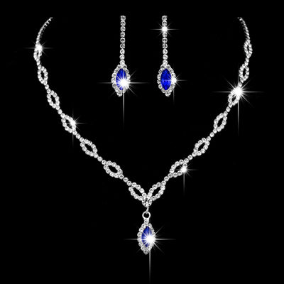 Royal Blue Rhinestone Horse Eye Earrings and Necklace Set