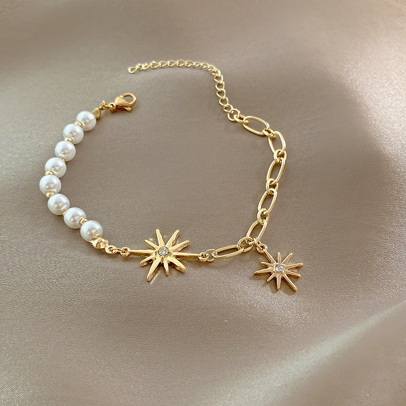 Elegant Heart-Shaped Zircon and Pearl Bracelet