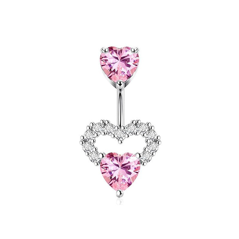 1 Set Belly Rings Simple Style Heart Shape 316 Stainless Steel  Inlay Rhinestones Belly Rings