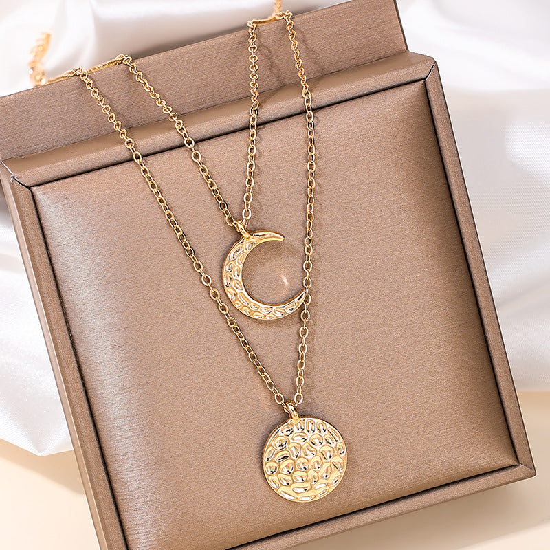 Modern Style Simple Style Classic Style Round Moon Alloy Zinc Women's Double Layer Necklaces