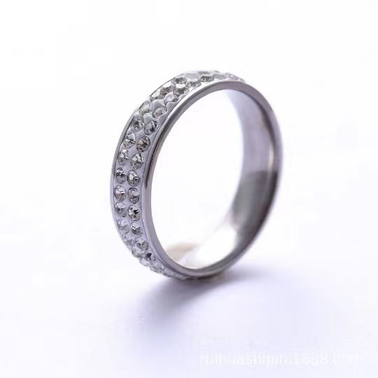 Fashion Titanium Steel Geometric Full Diamond Ring