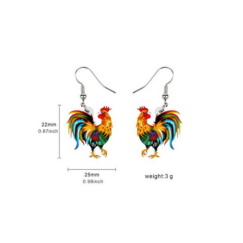 1 Pair Fashion Animal Acrylic Women's Drop Earrings - Rooster, Yak, Hamster, Pig, Chicken, Hedgehog, Squirrel, Rabbit, Black Cat, French Bulldog, Dog, Chameleon Design