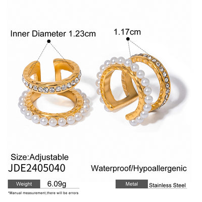 1 Pair Elegant Modern Style Classic Style C Shape Semicircle Inlay 304 Stainless Steel Artificial Pearls Rhinestones Ear Cuffs