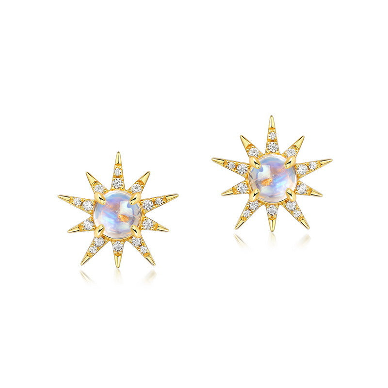 Wholesale 18K Gold Zircon Geometric Star Moonstone S925 Silver Earrings